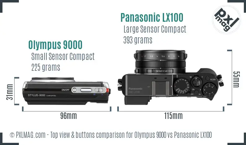 Olympus 9000 vs Panasonic LX100 top view buttons comparison