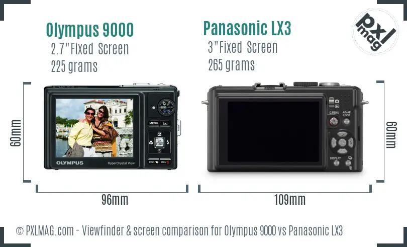 Olympus 9000 vs Panasonic LX3 Screen and Viewfinder comparison
