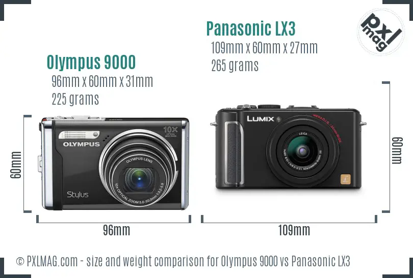 Olympus 9000 vs Panasonic LX3 size comparison