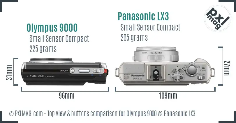 Olympus 9000 vs Panasonic LX3 top view buttons comparison