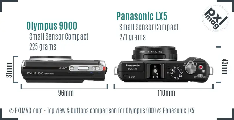 Olympus 9000 vs Panasonic LX5 top view buttons comparison