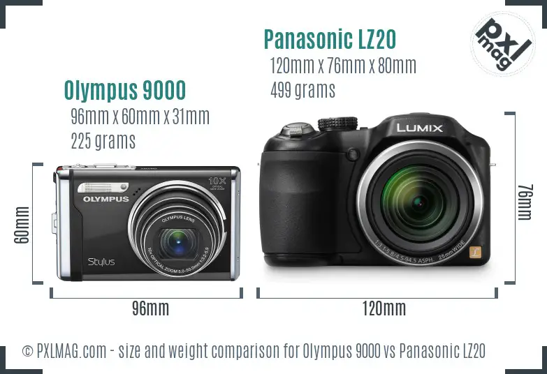Olympus 9000 vs Panasonic LZ20 size comparison