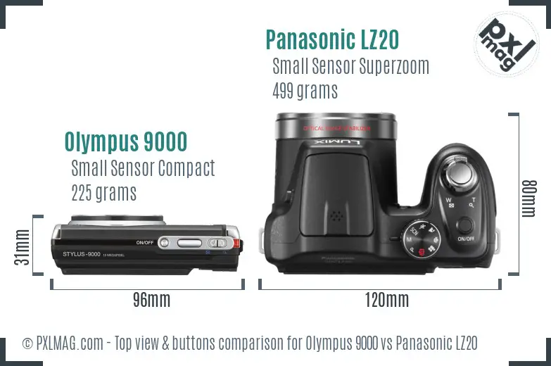 Olympus 9000 vs Panasonic LZ20 top view buttons comparison