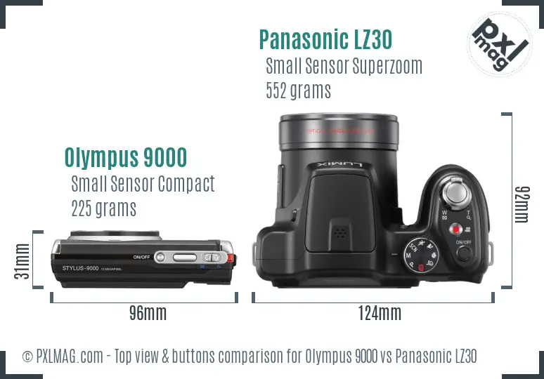Olympus 9000 vs Panasonic LZ30 top view buttons comparison