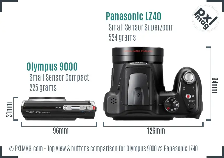 Olympus 9000 vs Panasonic LZ40 top view buttons comparison