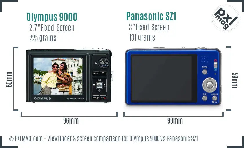 Olympus 9000 vs Panasonic SZ1 Screen and Viewfinder comparison