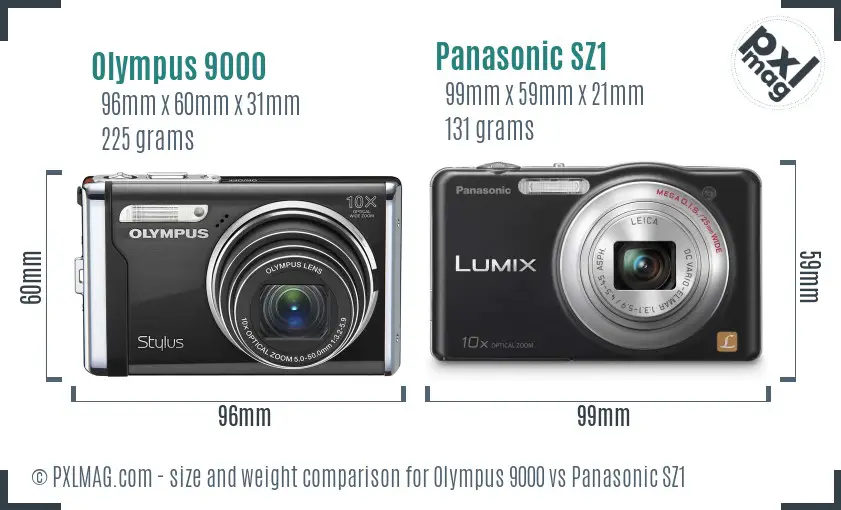 Olympus 9000 vs Panasonic SZ1 size comparison