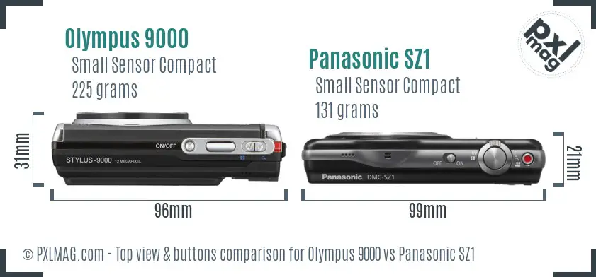 Olympus 9000 vs Panasonic SZ1 top view buttons comparison