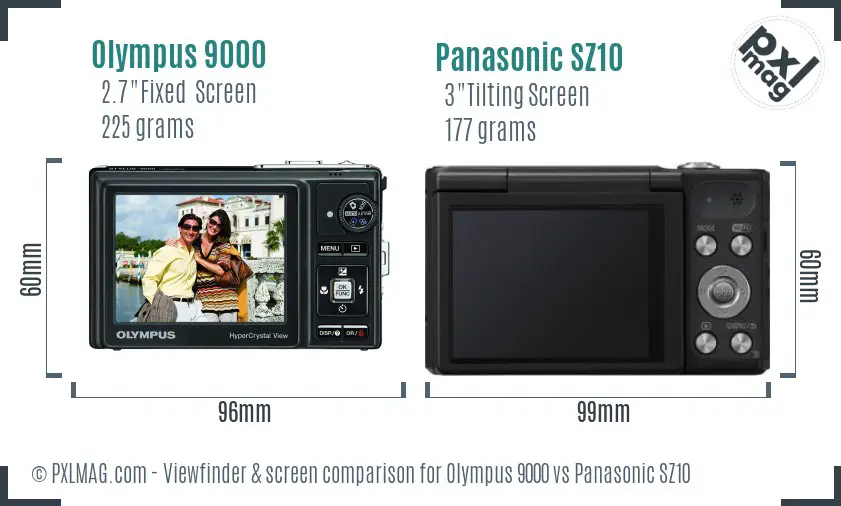 Olympus 9000 vs Panasonic SZ10 Screen and Viewfinder comparison