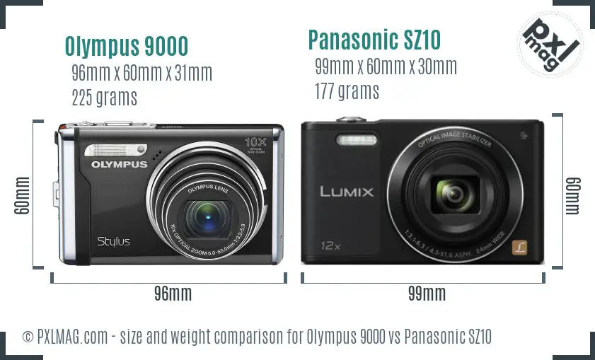 Olympus 9000 vs Panasonic SZ10 size comparison