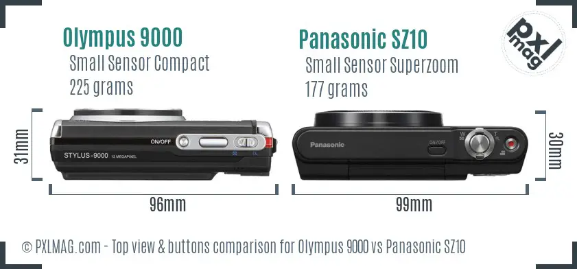 Olympus 9000 vs Panasonic SZ10 top view buttons comparison