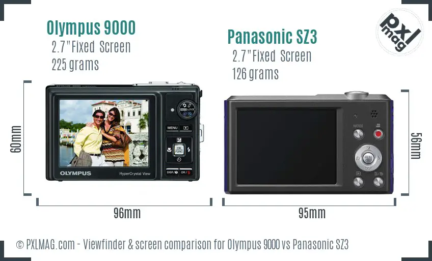 Olympus 9000 vs Panasonic SZ3 Screen and Viewfinder comparison