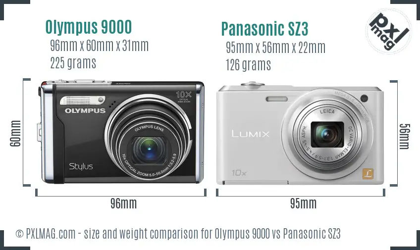 Olympus 9000 vs Panasonic SZ3 size comparison