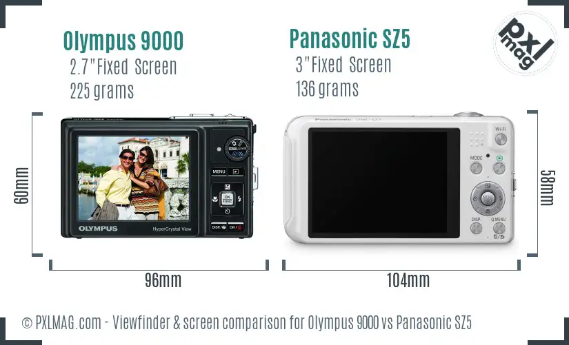 Olympus 9000 vs Panasonic SZ5 Screen and Viewfinder comparison