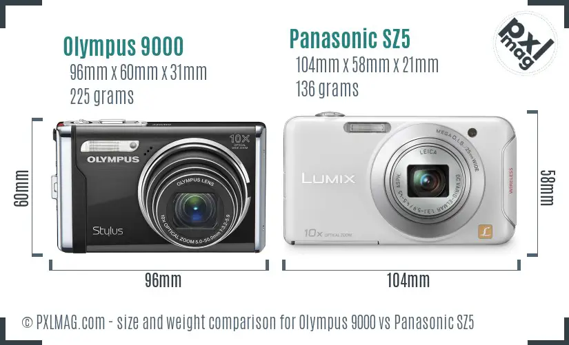 Olympus 9000 vs Panasonic SZ5 size comparison