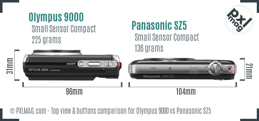 Olympus 9000 vs Panasonic SZ5 top view buttons comparison