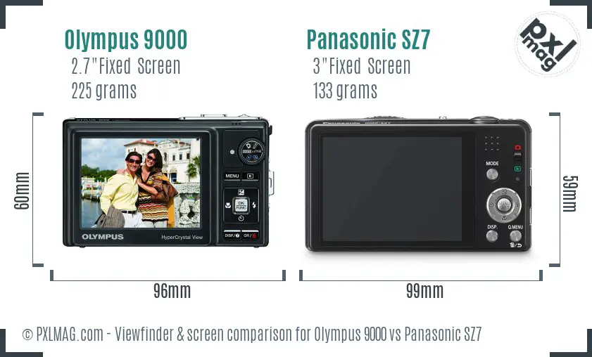 Olympus 9000 vs Panasonic SZ7 Screen and Viewfinder comparison