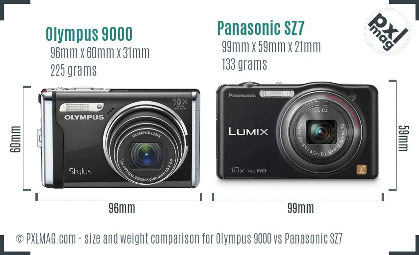Olympus 9000 vs Panasonic SZ7 size comparison