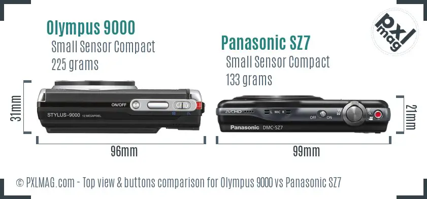 Olympus 9000 vs Panasonic SZ7 top view buttons comparison