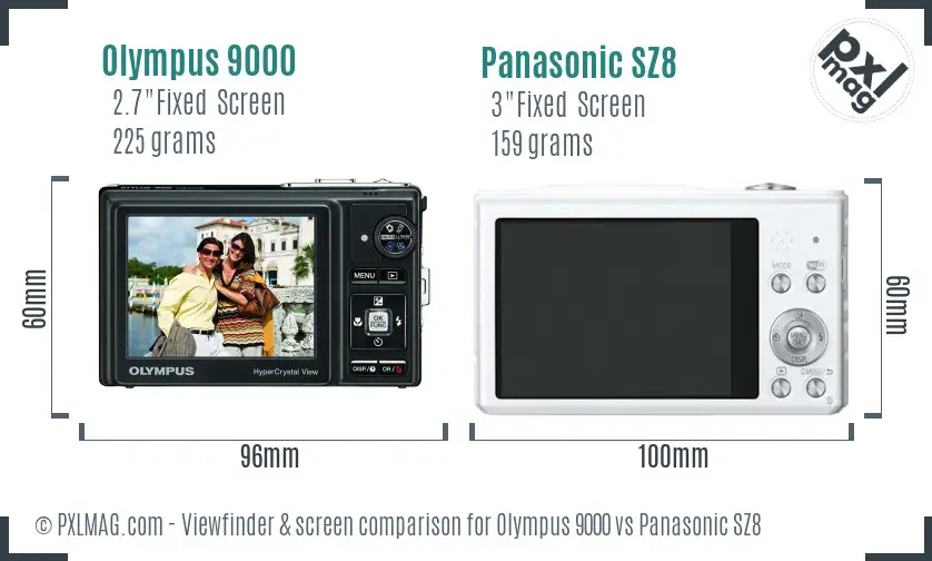 Olympus 9000 vs Panasonic SZ8 Screen and Viewfinder comparison