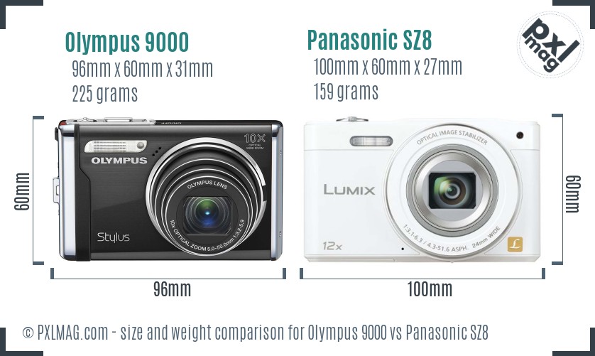 Olympus 9000 vs Panasonic SZ8 size comparison