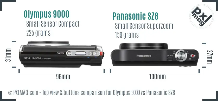 Olympus 9000 vs Panasonic SZ8 top view buttons comparison