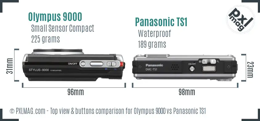 Olympus 9000 vs Panasonic TS1 top view buttons comparison