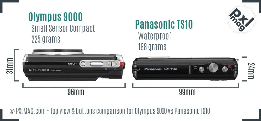 Olympus 9000 vs Panasonic TS10 top view buttons comparison