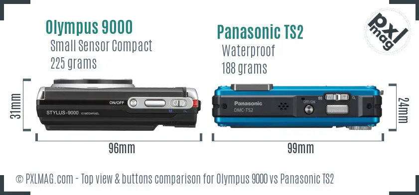 Olympus 9000 vs Panasonic TS2 top view buttons comparison