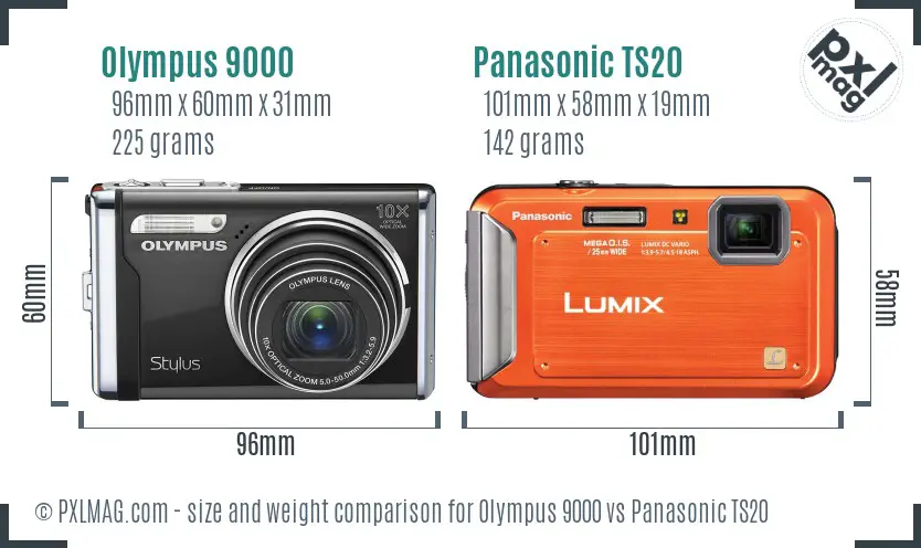 Olympus 9000 vs Panasonic TS20 size comparison