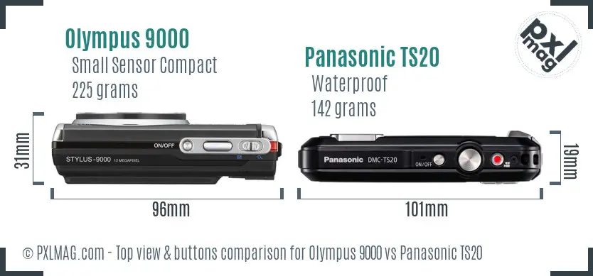 Olympus 9000 vs Panasonic TS20 top view buttons comparison