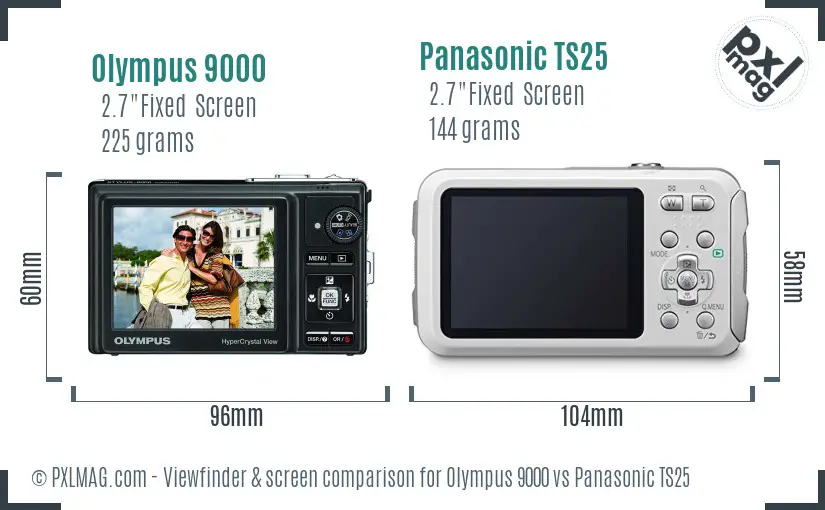 Olympus 9000 vs Panasonic TS25 Screen and Viewfinder comparison