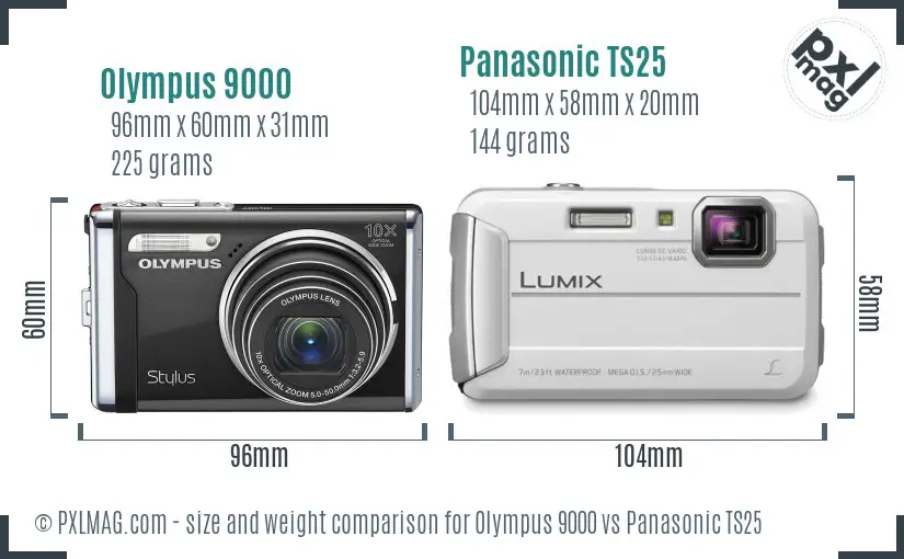 Olympus 9000 vs Panasonic TS25 size comparison