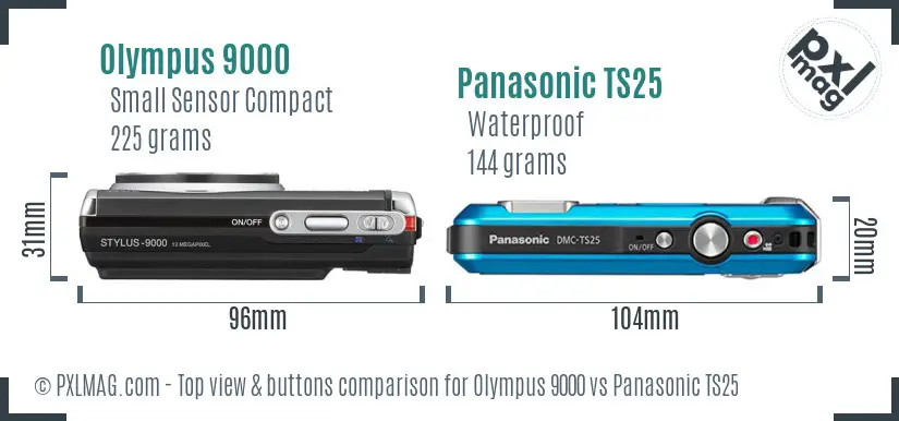 Olympus 9000 vs Panasonic TS25 top view buttons comparison