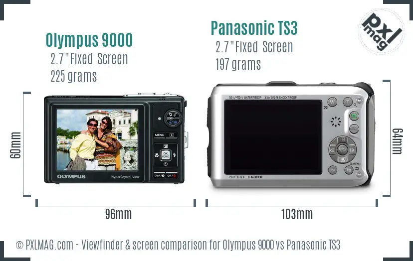 Olympus 9000 vs Panasonic TS3 Screen and Viewfinder comparison