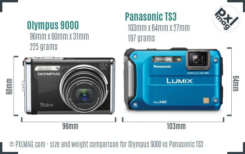Olympus 9000 vs Panasonic TS3 size comparison