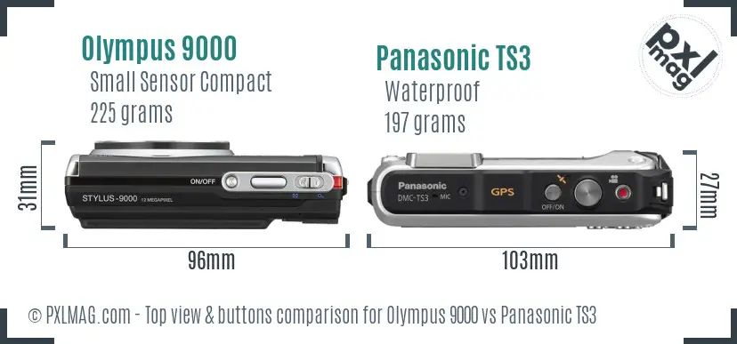 Olympus 9000 vs Panasonic TS3 top view buttons comparison