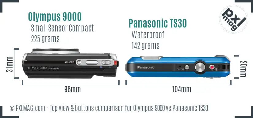 Olympus 9000 vs Panasonic TS30 top view buttons comparison