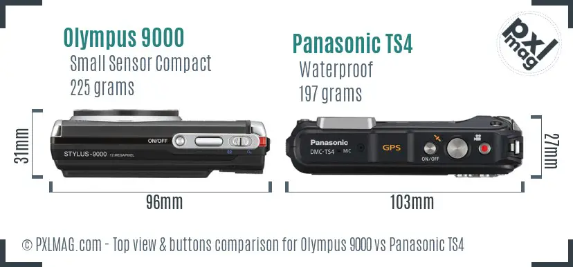 Olympus 9000 vs Panasonic TS4 top view buttons comparison