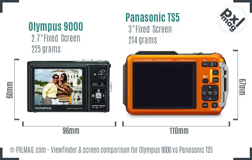 Olympus 9000 vs Panasonic TS5 Screen and Viewfinder comparison