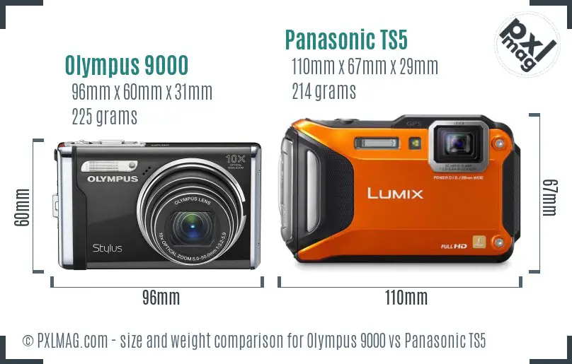 Olympus 9000 vs Panasonic TS5 size comparison