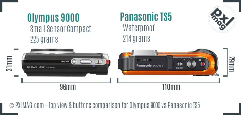 Olympus 9000 vs Panasonic TS5 top view buttons comparison