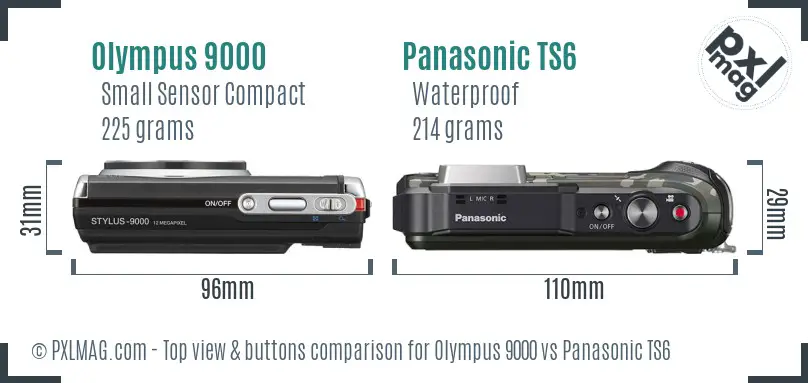 Olympus 9000 vs Panasonic TS6 top view buttons comparison