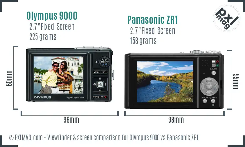 Olympus 9000 vs Panasonic ZR1 Screen and Viewfinder comparison