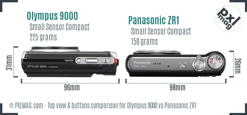 Olympus 9000 vs Panasonic ZR1 top view buttons comparison