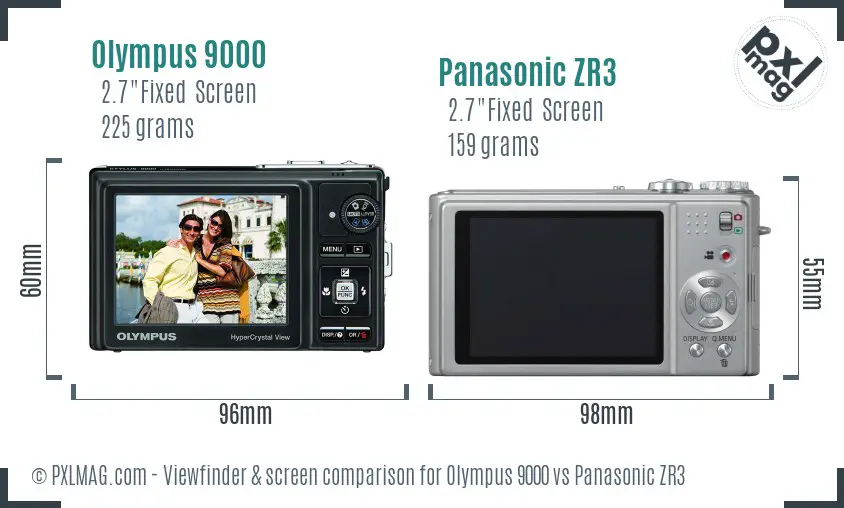 Olympus 9000 vs Panasonic ZR3 Screen and Viewfinder comparison