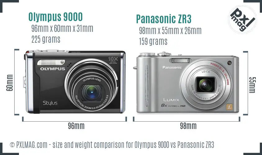 Olympus 9000 vs Panasonic ZR3 size comparison