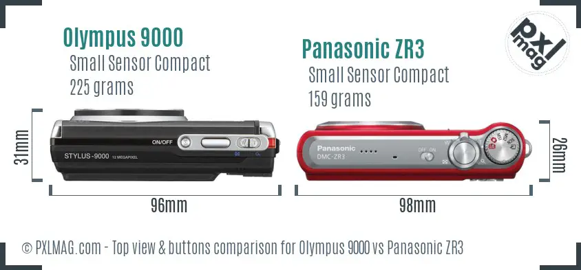 Olympus 9000 vs Panasonic ZR3 top view buttons comparison