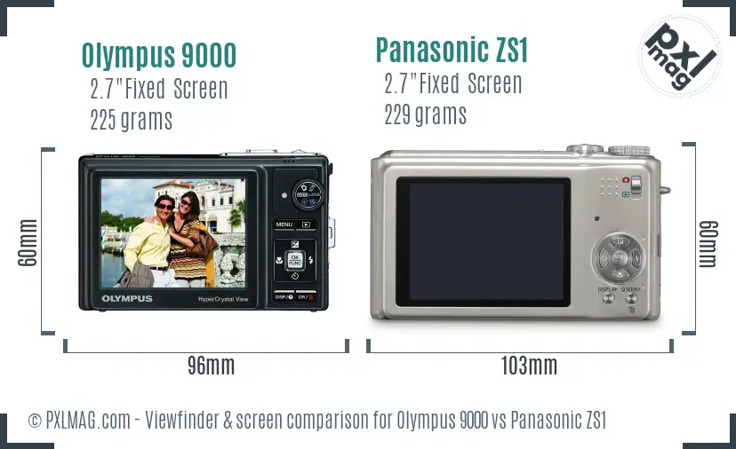 Olympus 9000 vs Panasonic ZS1 Screen and Viewfinder comparison