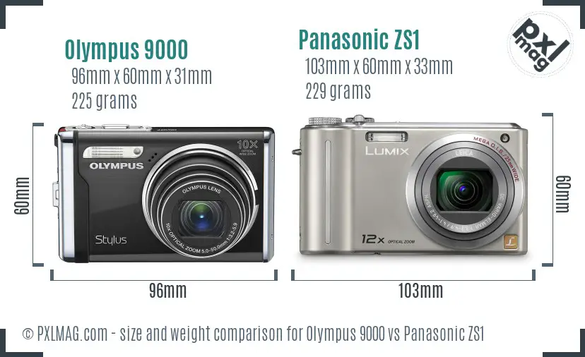 Olympus 9000 vs Panasonic ZS1 size comparison